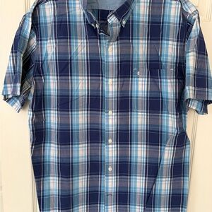 Izod Navy and Light Blue Plaid Button Down Shirt